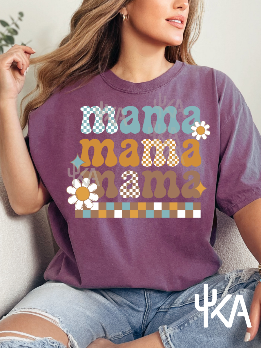 Checkered Boho Mama T-Shirt (Comfort Colors)