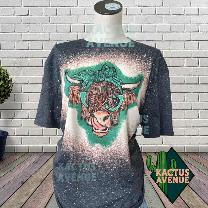 St. Patty's Trendy Highland Cow Bleached Tee