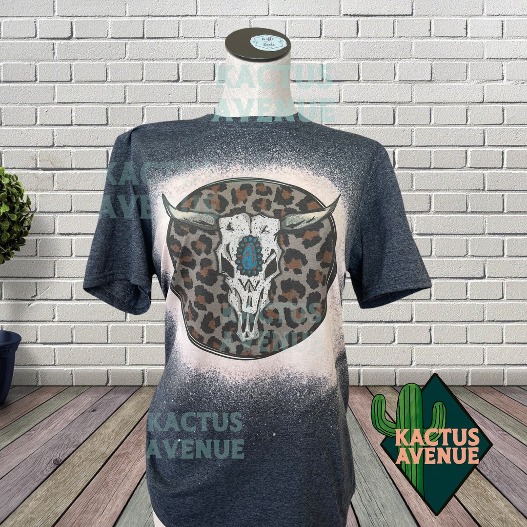 Turquoise Steer Head Bleached T-Shirt