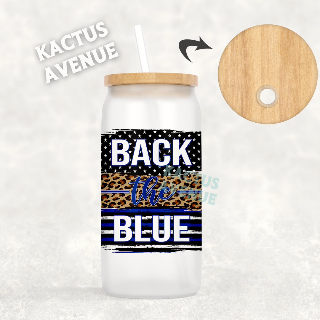 Back the Blue Frosted Glass Can