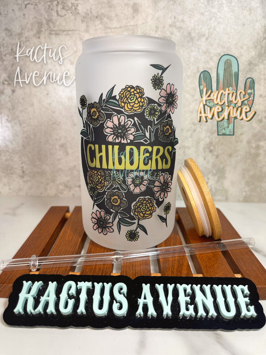 Childers Retro Floral Frosted Glass Can