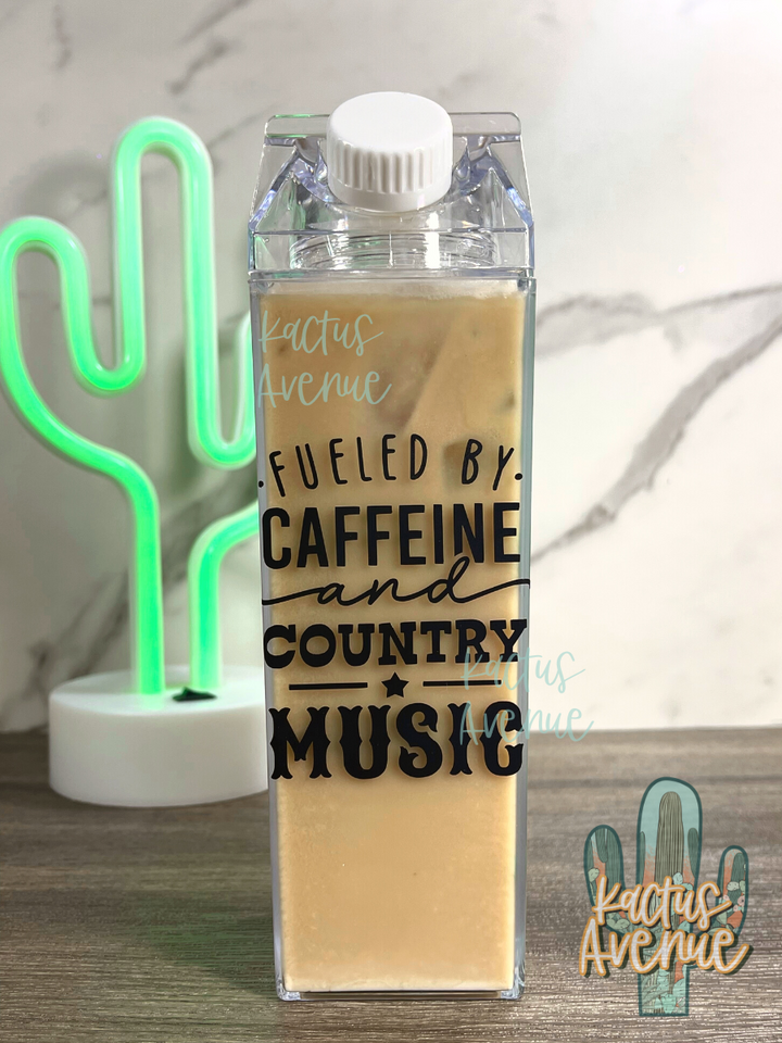 Fueled by Caffeine and Country Music Milk Carton Water Bottle
