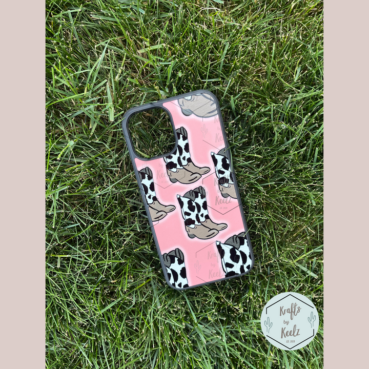Cowprint + Pink Cowboy Boots Phone Case
