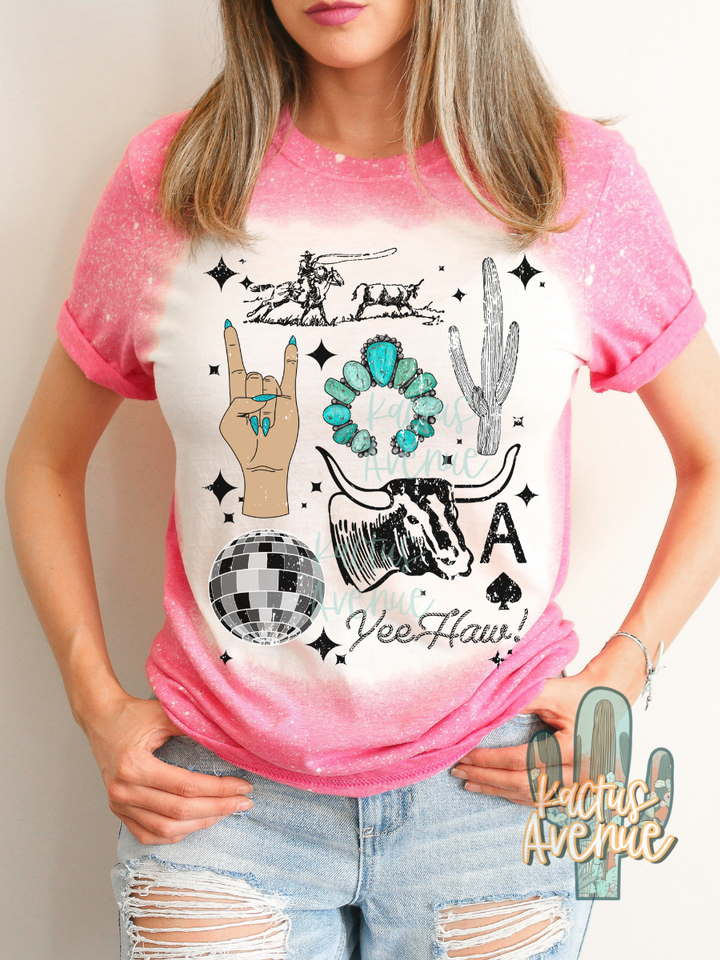 Cowgirl Collage Bleached T-Shirt