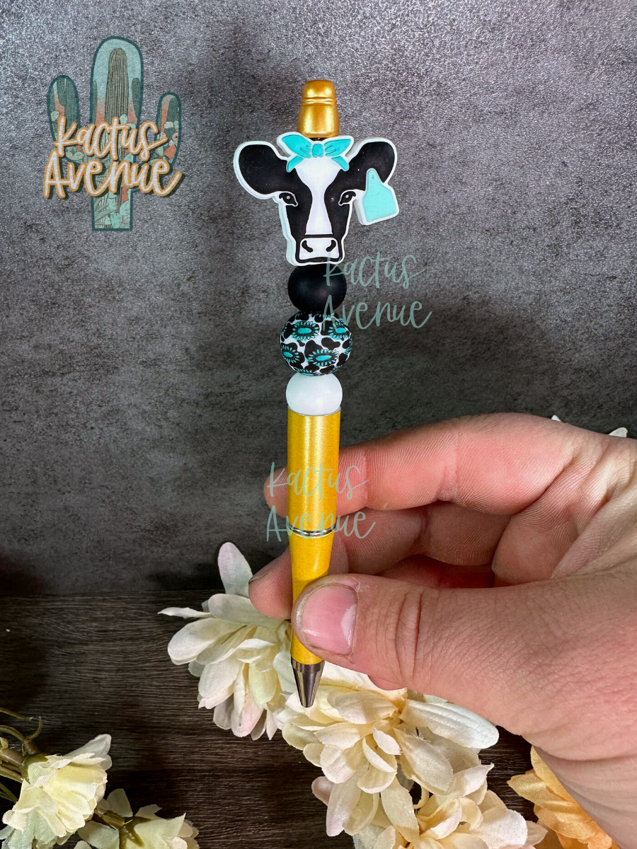 Teal Dairy May Beaded Pen