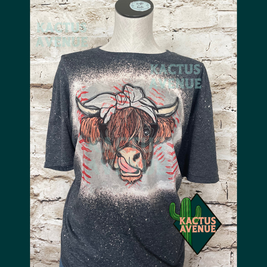 Highland Cow Baseball Bleached T-Shirt
