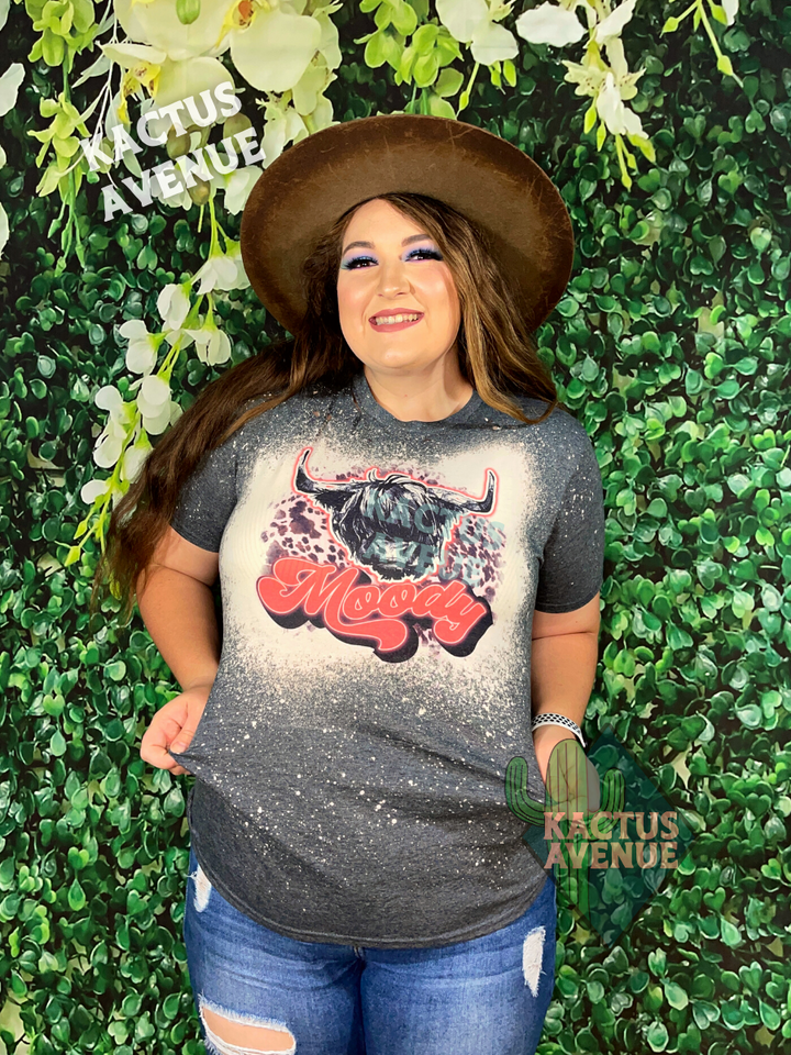 Mooody Highland Cow Bleached T-Shirt