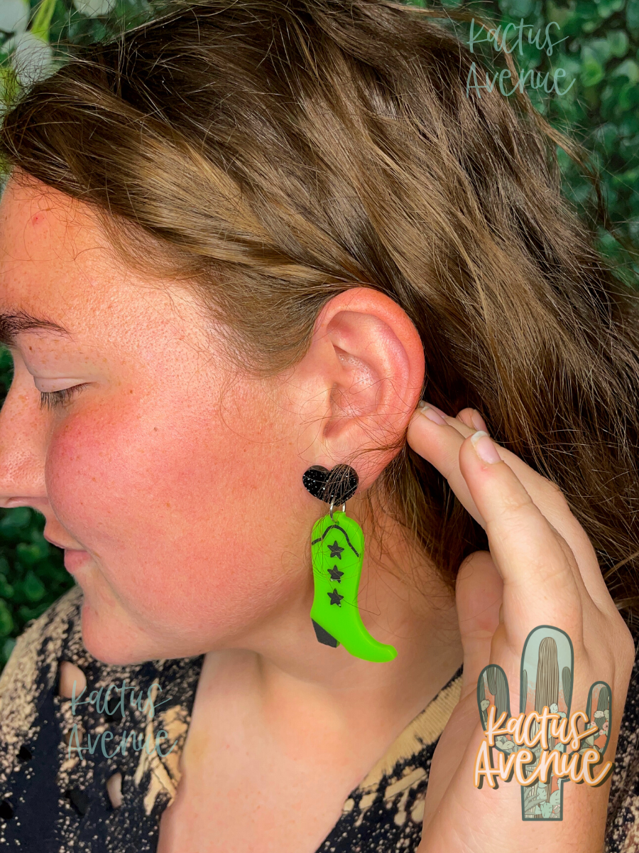 Neon Cowboy Boot Dangle Earrings