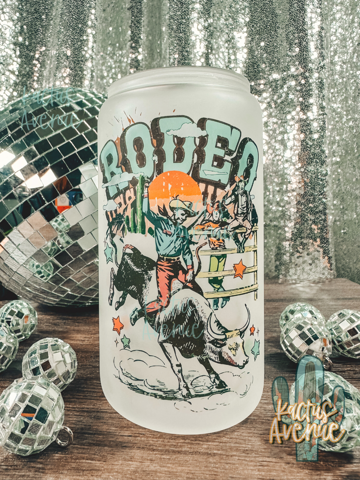 Vintage Rodeo Frosted Glass Can
