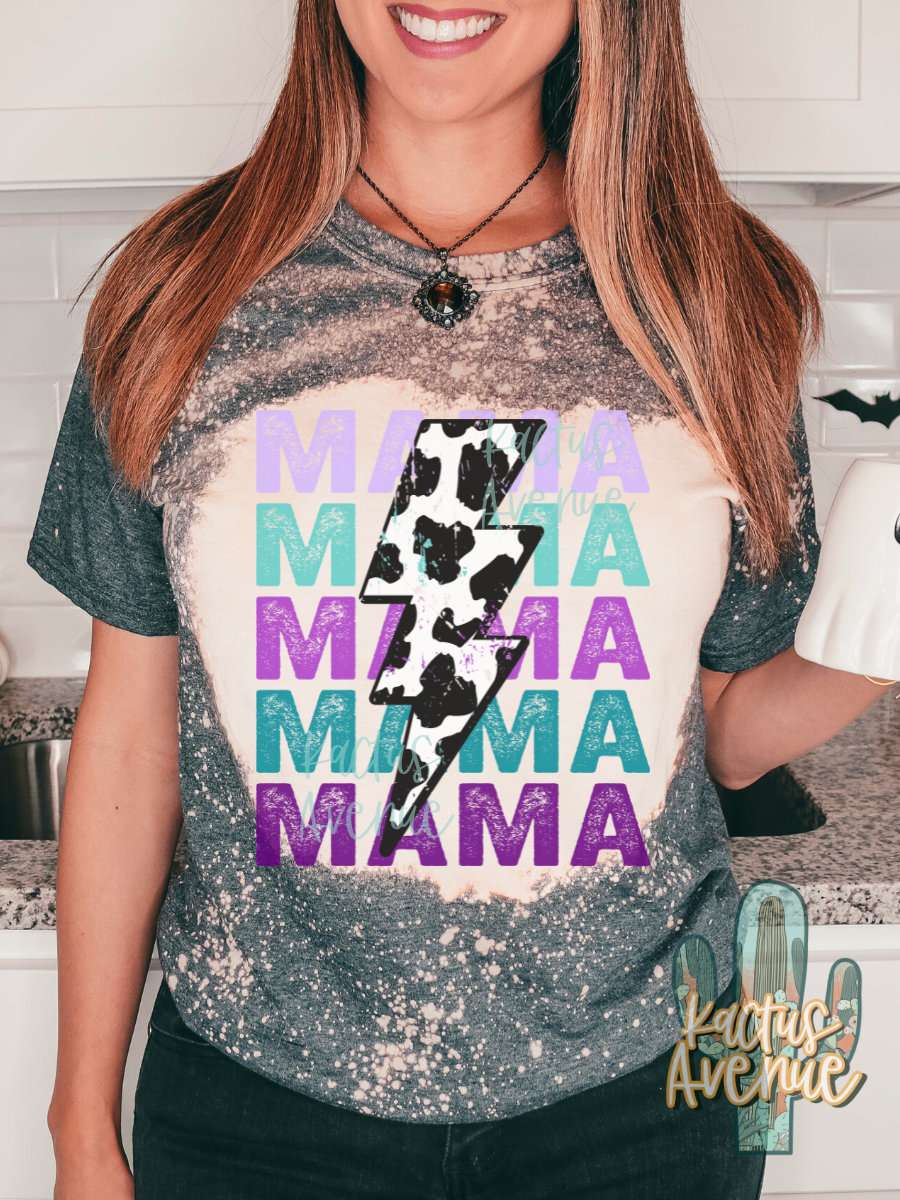 Stacked Mama Cowprint Bleached