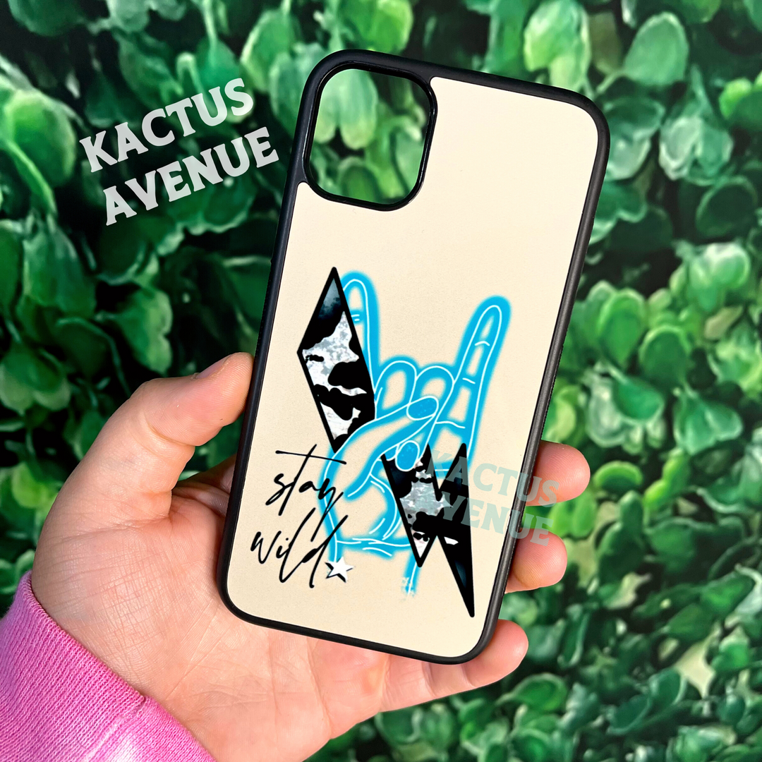 Stay Wild Cowprint Turquoise Phone Case