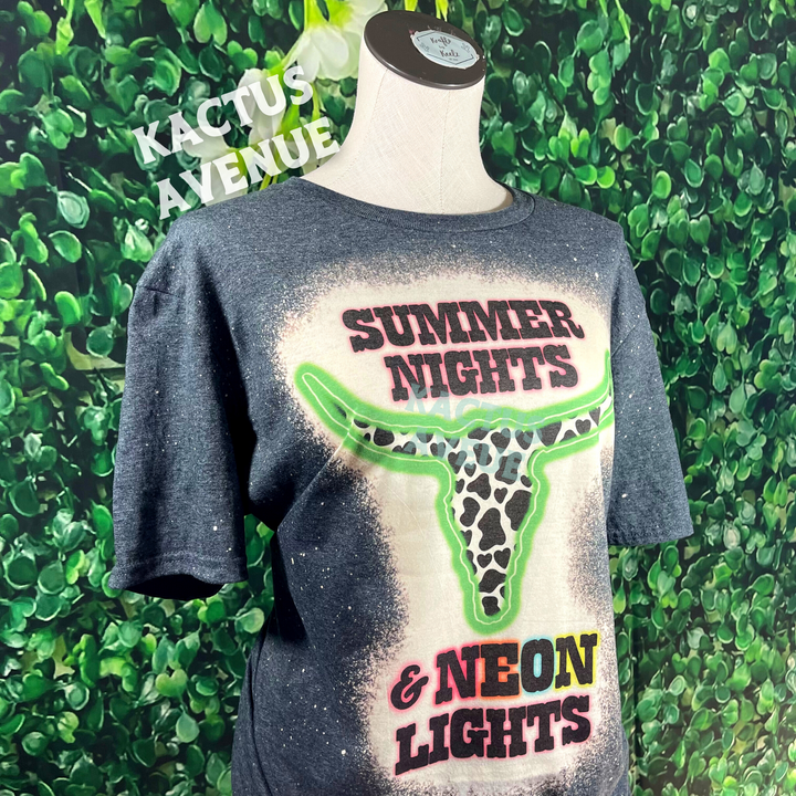Multi Color - Summer Nights, Neon Lights Bleached T-Shirt