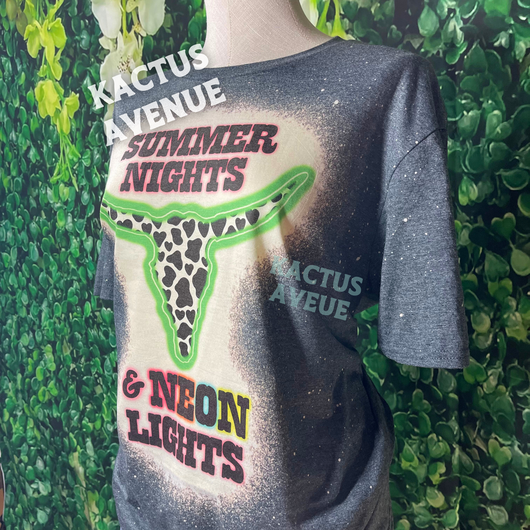 Multi Color - Summer Nights, Neon Lights Bleached T-Shirt
