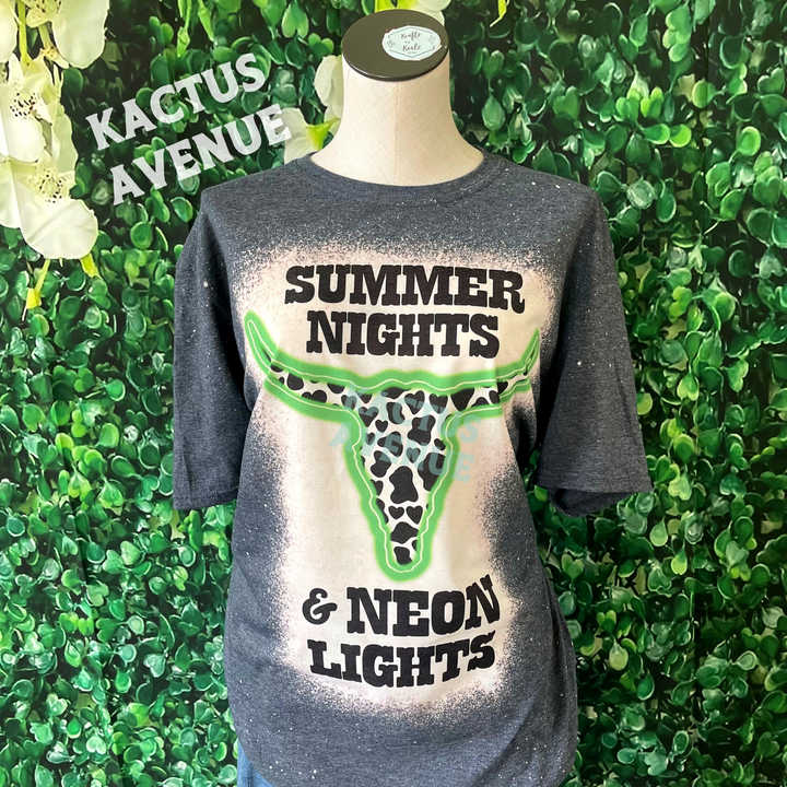 Summer Nights, Neon Lights Bleached T-Shirt