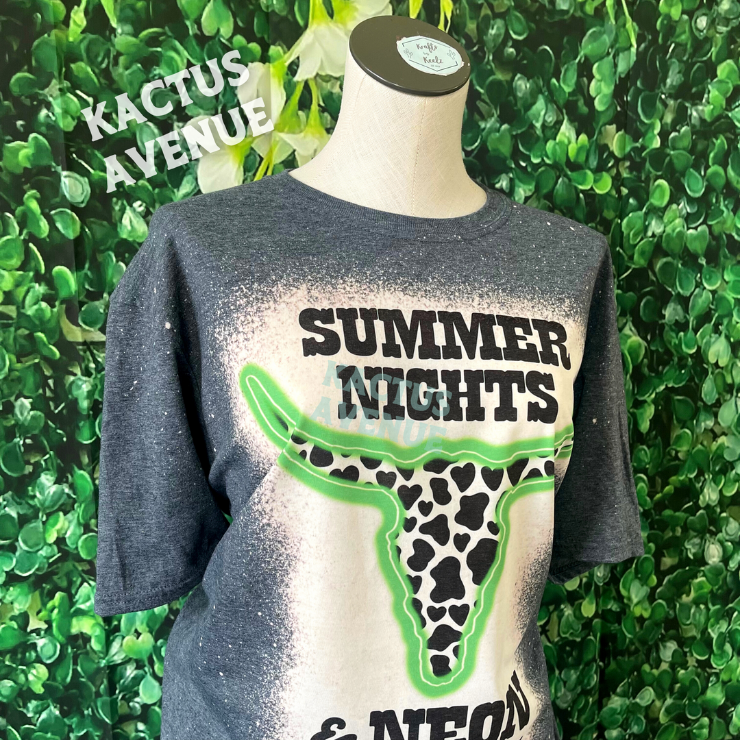 Summer Nights, Neon Lights Bleached T-Shirt