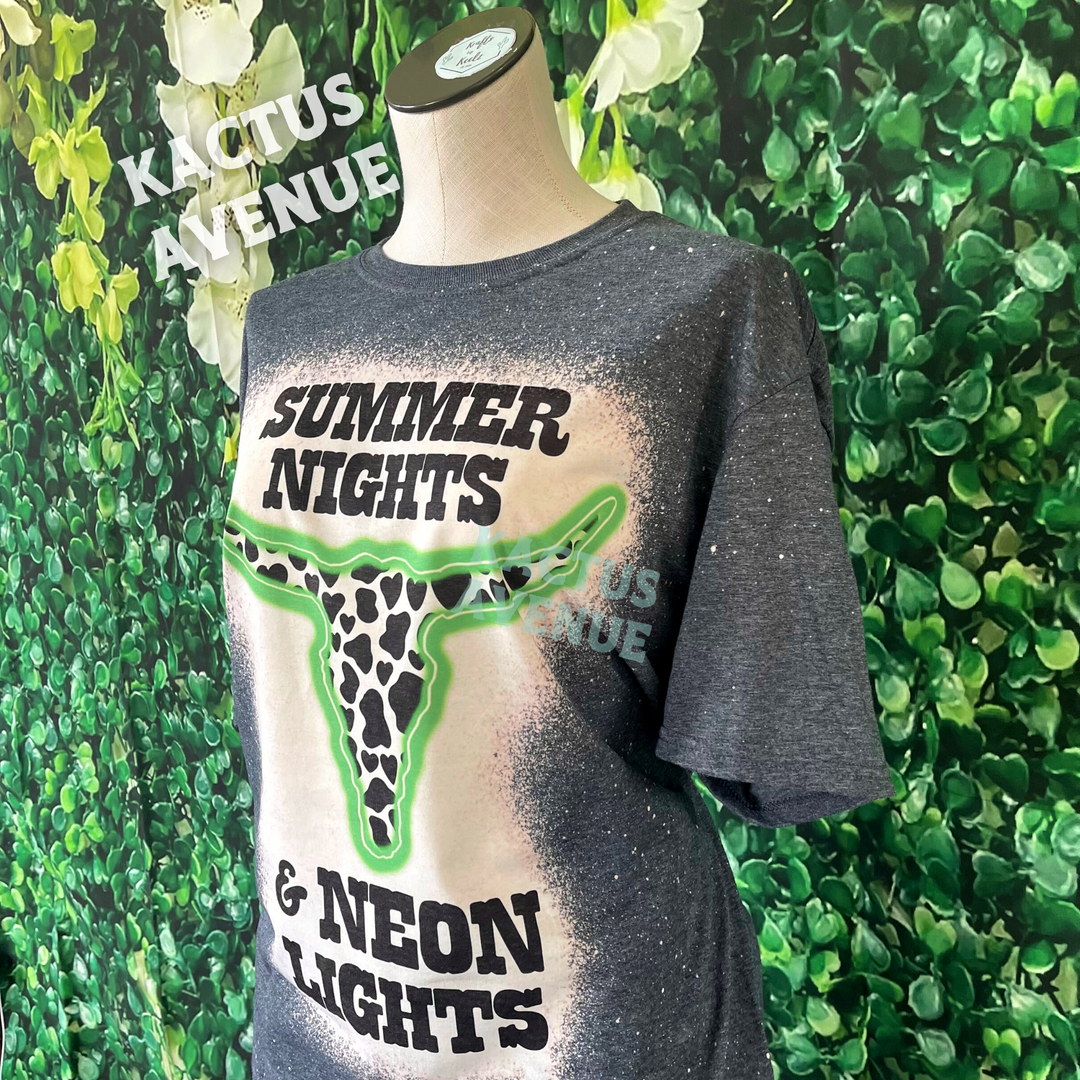 Summer Nights, Neon Lights Bleached T-Shirt