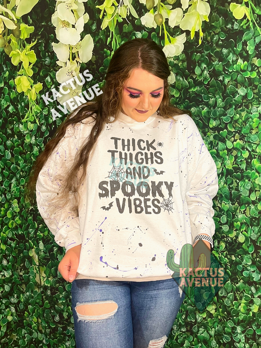 Thick Thighs + Spooky Vibes Color Splattered Sweatshirt